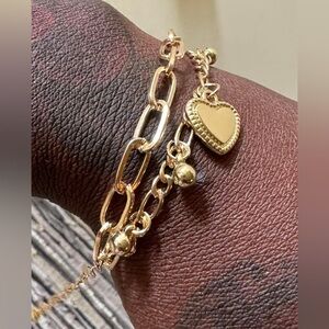 Gold and silver double heart chain bracelet